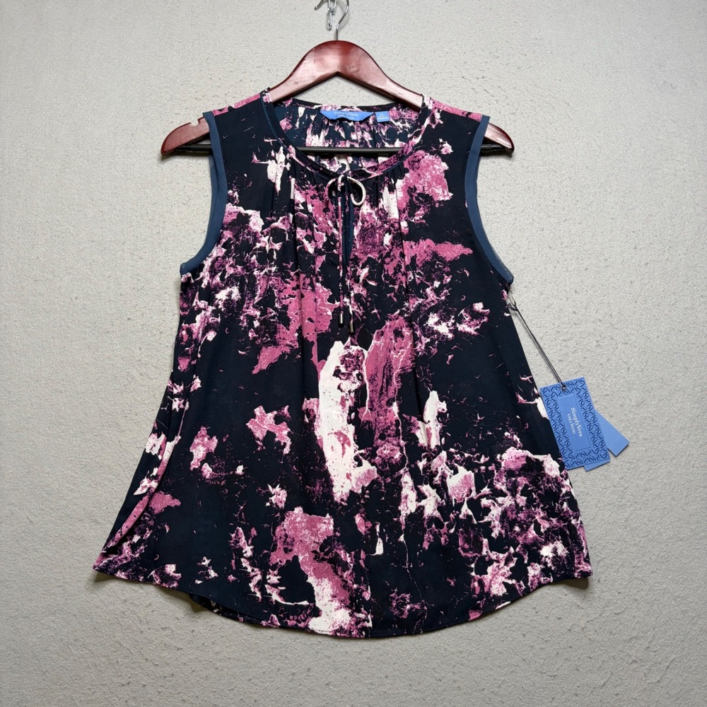 Simply Vera Vera Wang Blouse Womens PL Pink‎ Navy Summer Traveler Tie Dye Tank